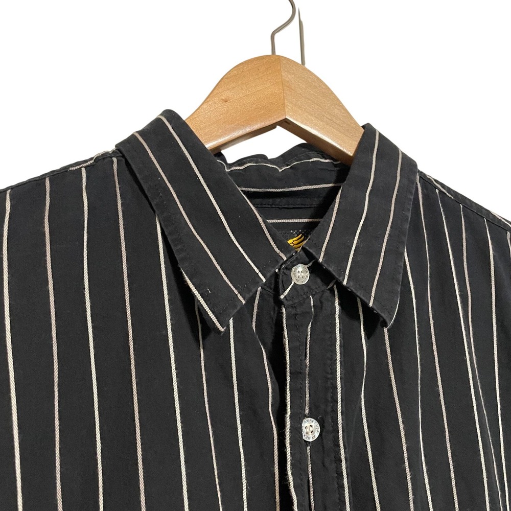 Avirex Button Down Shirt Mens XL Black Pinstripe Long Sleeve Cotton Streetwear - Picture 3 of 9